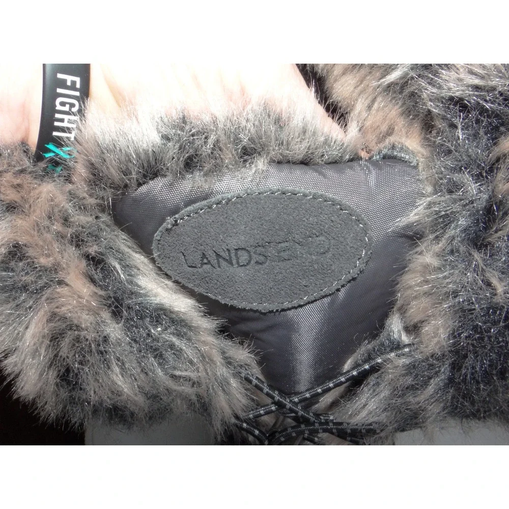 Lands End Womens Gray Faux Fur Trim Tall Snow Boots V3838/F4116 Size 10B